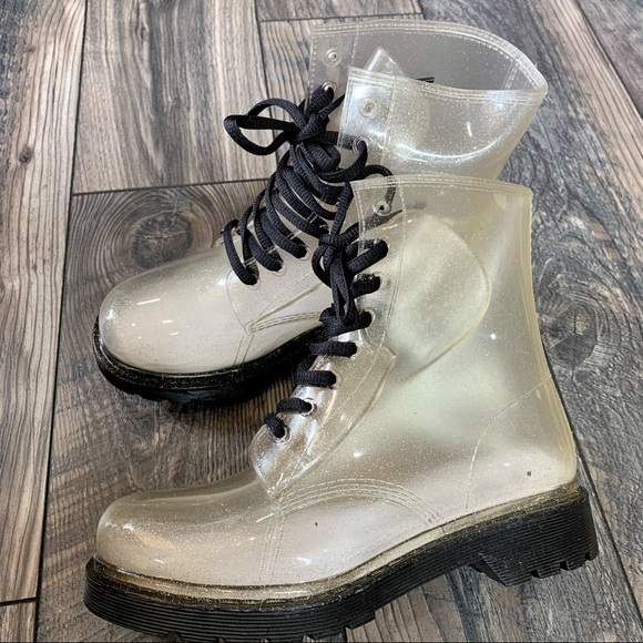 G-Six Shoes - New! Workshop G-SIX Clear Boot Gold Glitter Sz 6